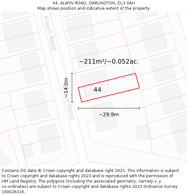 44, ALWYN ROAD, DARLINGTON, DL3 0AH: Plot and title map