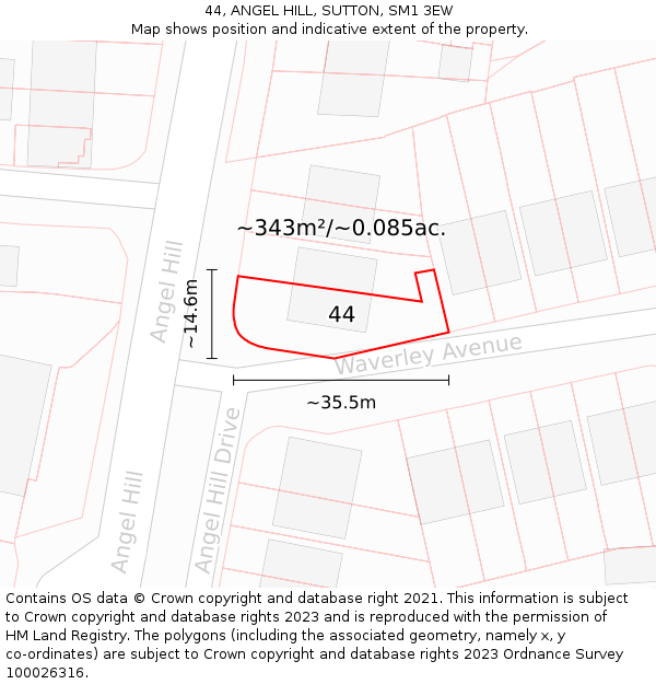 44, ANGEL HILL, SUTTON, SM1 3EW: Plot and title map