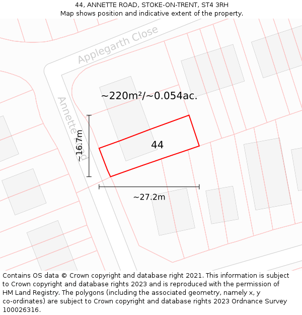 44, ANNETTE ROAD, STOKE-ON-TRENT, ST4 3RH: Plot and title map