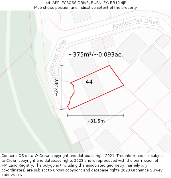 44, APPLECROSS DRIVE, BURNLEY, BB10 4JP: Plot and title map