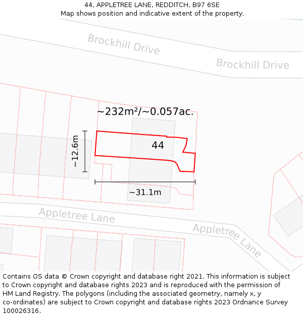 44, APPLETREE LANE, REDDITCH, B97 6SE: Plot and title map