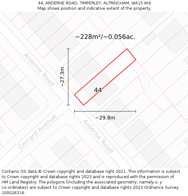 44, ARDERNE ROAD, TIMPERLEY, ALTRINCHAM, WA15 6HJ: Plot and title map