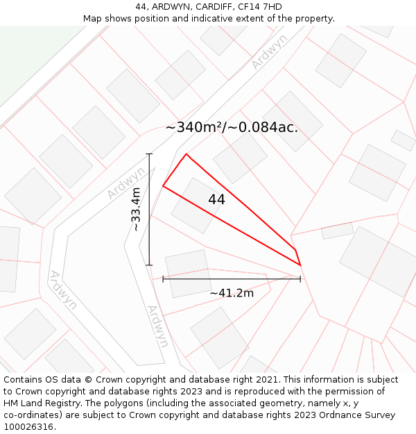 44, ARDWYN, CARDIFF, CF14 7HD: Plot and title map