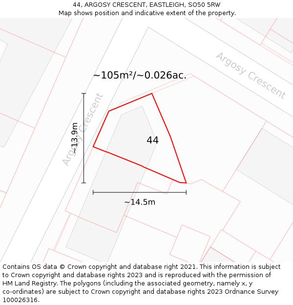 44, ARGOSY CRESCENT, EASTLEIGH, SO50 5RW: Plot and title map