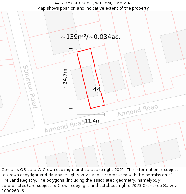 44, ARMOND ROAD, WITHAM, CM8 2HA: Plot and title map