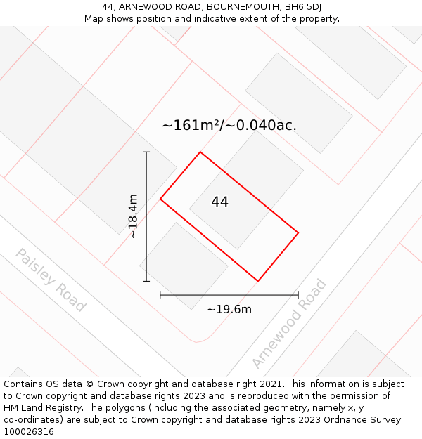 44, ARNEWOOD ROAD, BOURNEMOUTH, BH6 5DJ: Plot and title map