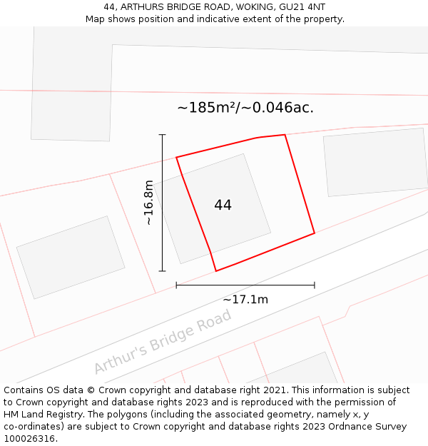 44, ARTHURS BRIDGE ROAD, WOKING, GU21 4NT: Plot and title map