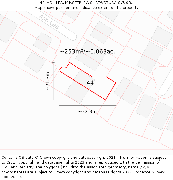 44, ASH LEA, MINSTERLEY, SHREWSBURY, SY5 0BU: Plot and title map
