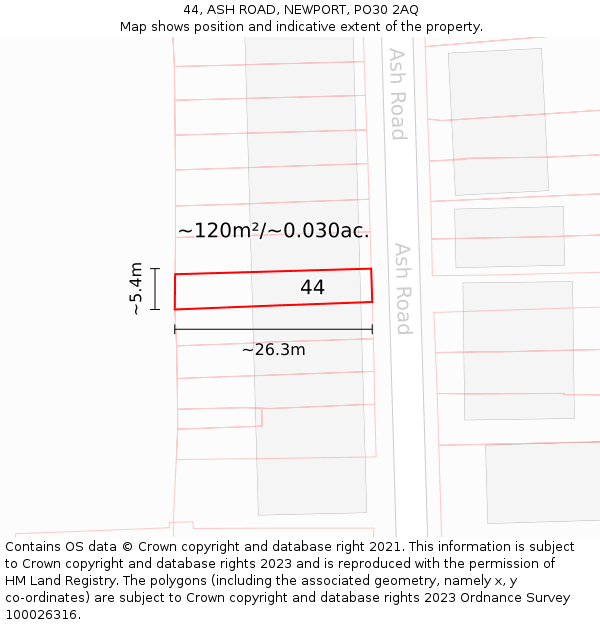 44, ASH ROAD, NEWPORT, PO30 2AQ: Plot and title map