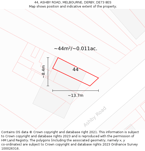 44, ASHBY ROAD, MELBOURNE, DERBY, DE73 8ES: Plot and title map