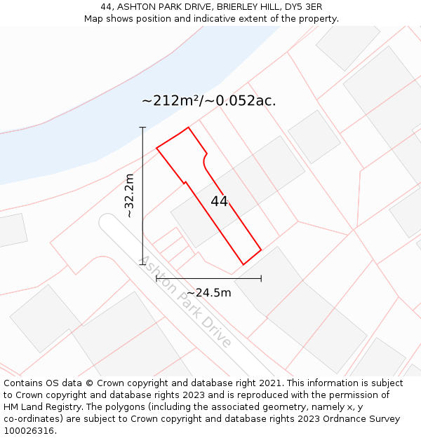 44, ASHTON PARK DRIVE, BRIERLEY HILL, DY5 3ER: Plot and title map