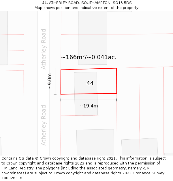 44, ATHERLEY ROAD, SOUTHAMPTON, SO15 5DS: Plot and title map
