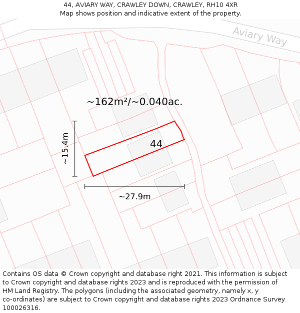 44, AVIARY WAY, CRAWLEY DOWN, CRAWLEY, RH10 4XR: Plot and title map