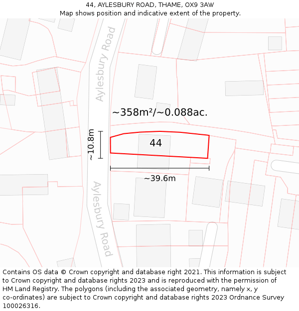 44, AYLESBURY ROAD, THAME, OX9 3AW: Plot and title map