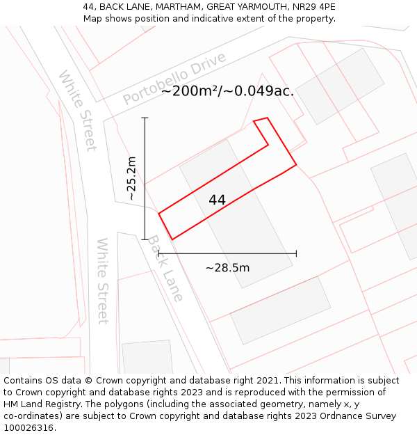 44, BACK LANE, MARTHAM, GREAT YARMOUTH, NR29 4PE: Plot and title map