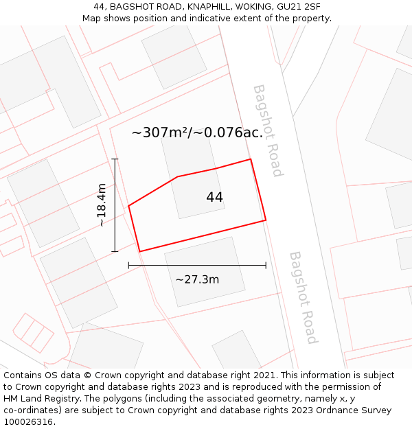 44, BAGSHOT ROAD, KNAPHILL, WOKING, GU21 2SF: Plot and title map