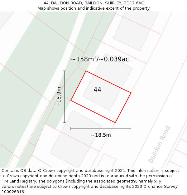 44, BAILDON ROAD, BAILDON, SHIPLEY, BD17 6AG: Plot and title map
