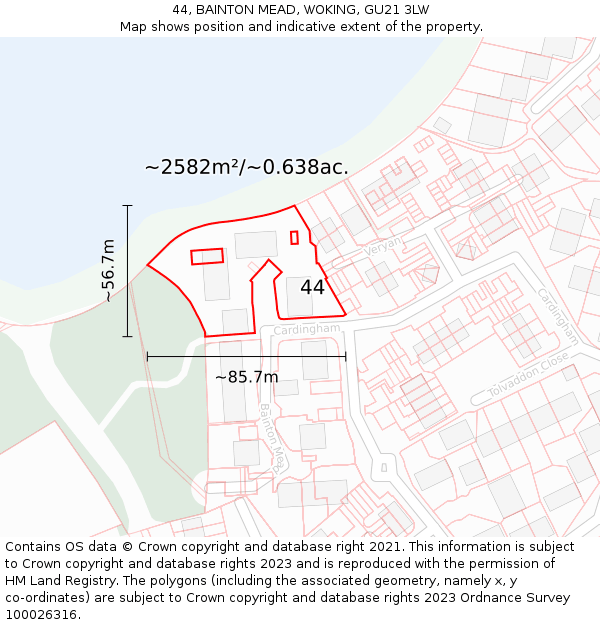 44, BAINTON MEAD, WOKING, GU21 3LW: Plot and title map