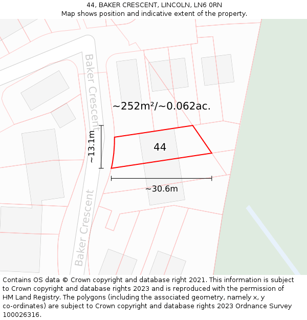 44, BAKER CRESCENT, LINCOLN, LN6 0RN: Plot and title map