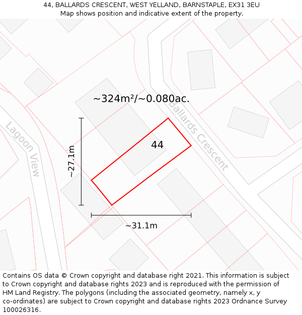 44, BALLARDS CRESCENT, WEST YELLAND, BARNSTAPLE, EX31 3EU: Plot and title map