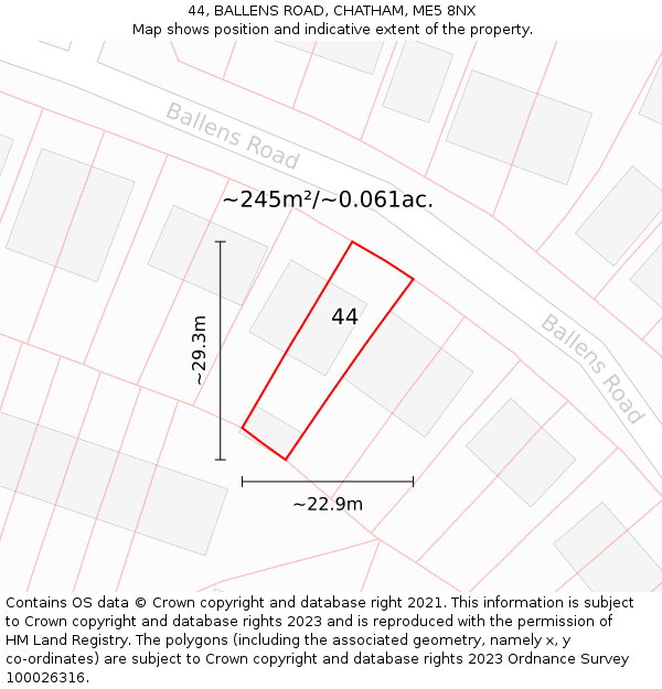 44, BALLENS ROAD, CHATHAM, ME5 8NX: Plot and title map