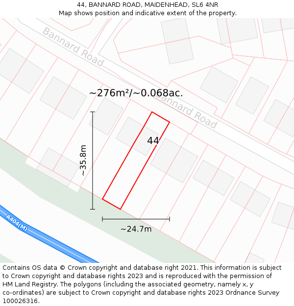 44, BANNARD ROAD, MAIDENHEAD, SL6 4NR: Plot and title map