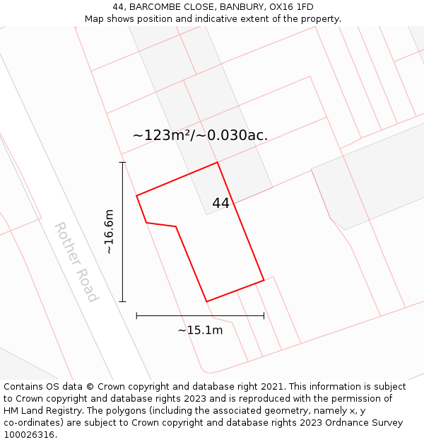 44, BARCOMBE CLOSE, BANBURY, OX16 1FD: Plot and title map