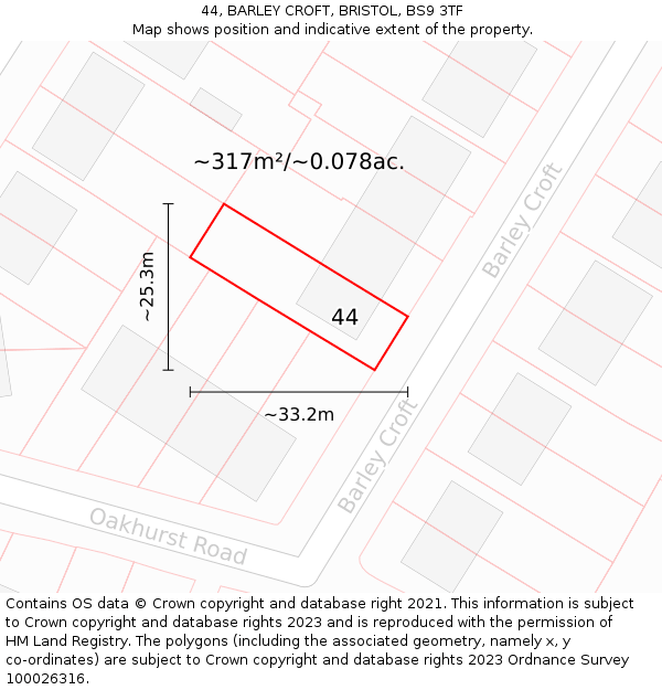 44, BARLEY CROFT, BRISTOL, BS9 3TF: Plot and title map