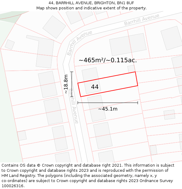 44, BARRHILL AVENUE, BRIGHTON, BN1 8UF: Plot and title map