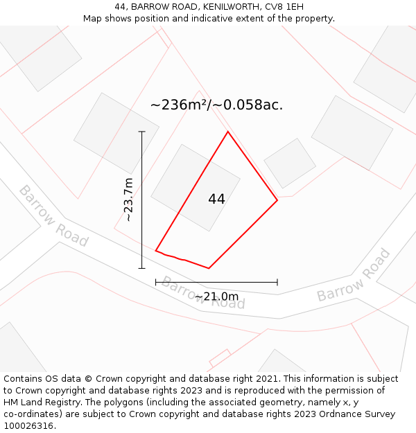 44, BARROW ROAD, KENILWORTH, CV8 1EH: Plot and title map