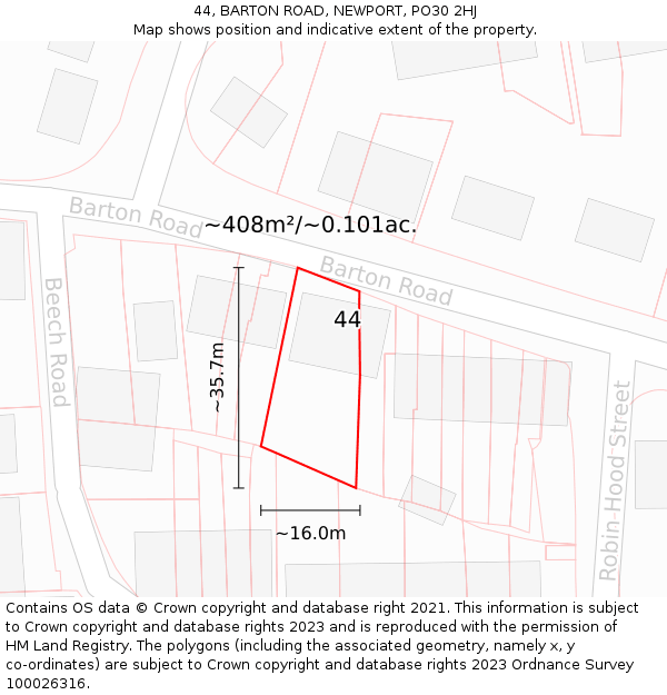 44, BARTON ROAD, NEWPORT, PO30 2HJ: Plot and title map