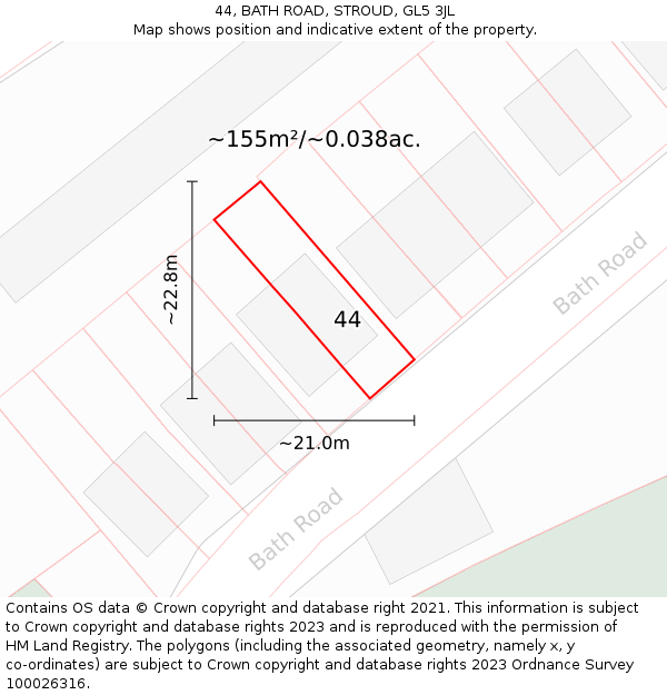 44, BATH ROAD, STROUD, GL5 3JL: Plot and title map