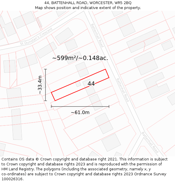 44, BATTENHALL ROAD, WORCESTER, WR5 2BQ: Plot and title map