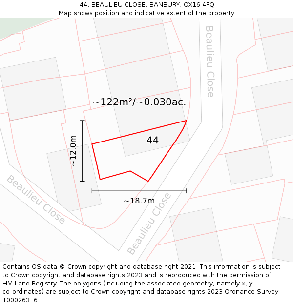 44, BEAULIEU CLOSE, BANBURY, OX16 4FQ: Plot and title map