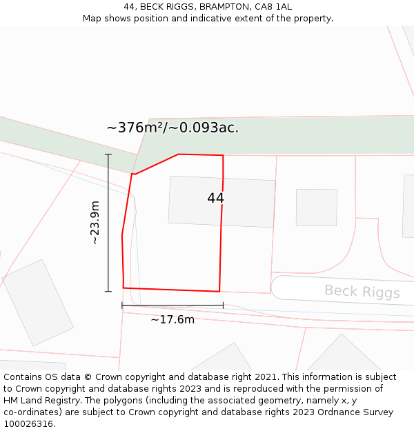 44, BECK RIGGS, BRAMPTON, CA8 1AL: Plot and title map