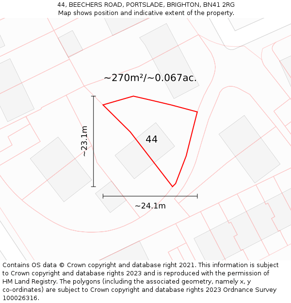 44, BEECHERS ROAD, PORTSLADE, BRIGHTON, BN41 2RG: Plot and title map