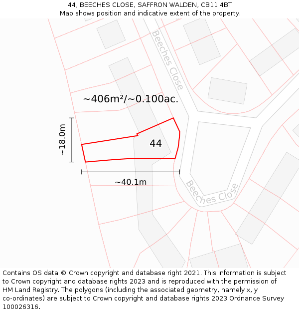 44, BEECHES CLOSE, SAFFRON WALDEN, CB11 4BT: Plot and title map