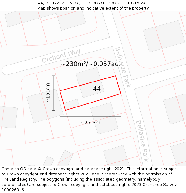 44, BELLASIZE PARK, GILBERDYKE, BROUGH, HU15 2XU: Plot and title map