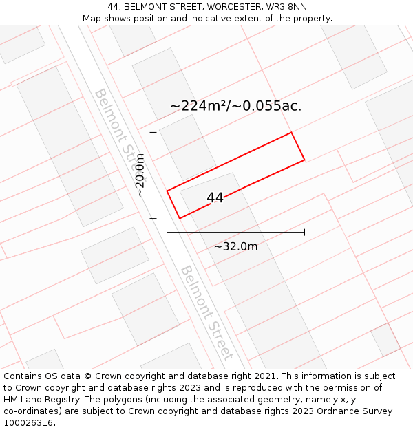 44, BELMONT STREET, WORCESTER, WR3 8NN: Plot and title map