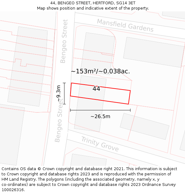 44, BENGEO STREET, HERTFORD, SG14 3ET: Plot and title map