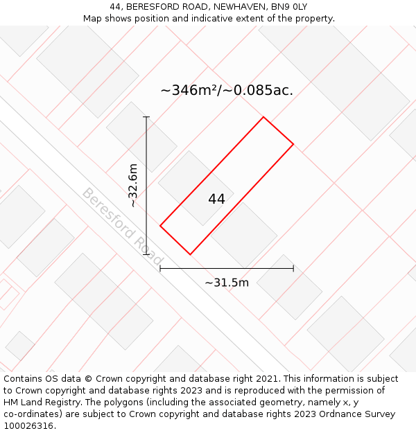 44, BERESFORD ROAD, NEWHAVEN, BN9 0LY: Plot and title map