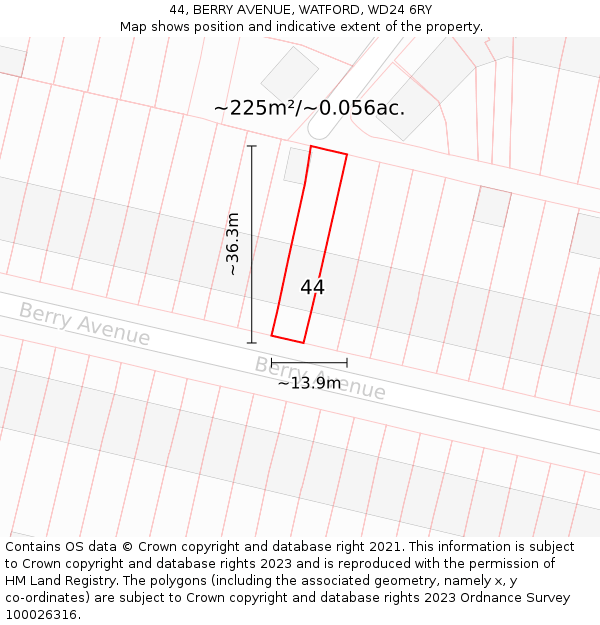 44, BERRY AVENUE, WATFORD, WD24 6RY: Plot and title map