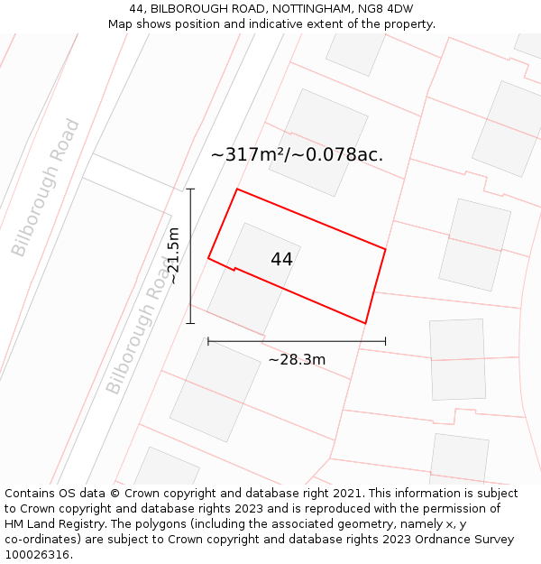 44, BILBOROUGH ROAD, NOTTINGHAM, NG8 4DW: Plot and title map