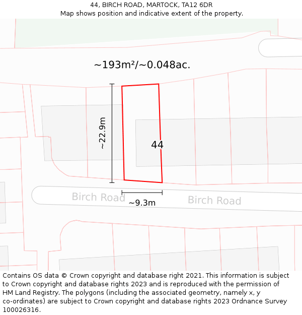 44, BIRCH ROAD, MARTOCK, TA12 6DR: Plot and title map