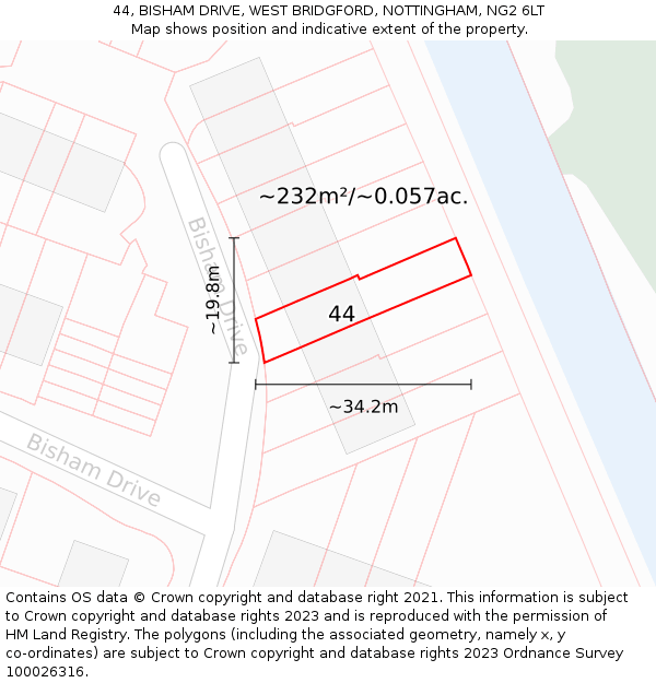 44, BISHAM DRIVE, WEST BRIDGFORD, NOTTINGHAM, NG2 6LT: Plot and title map