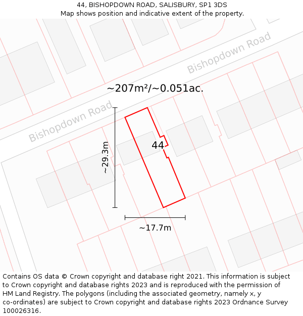 44, BISHOPDOWN ROAD, SALISBURY, SP1 3DS: Plot and title map