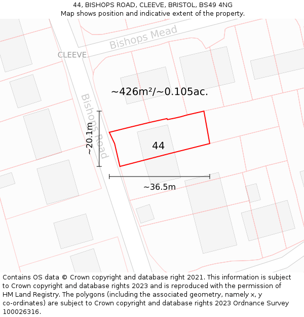 44, BISHOPS ROAD, CLEEVE, BRISTOL, BS49 4NG: Plot and title map