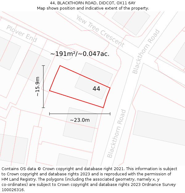 44, BLACKTHORN ROAD, DIDCOT, OX11 6AY: Plot and title map