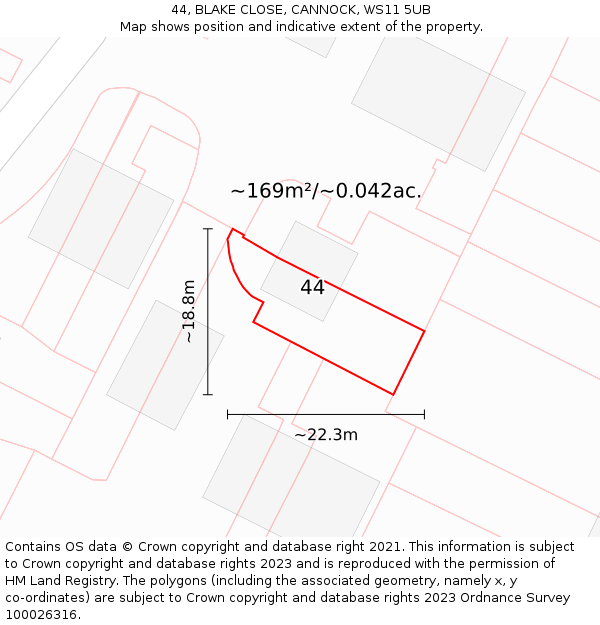 44, BLAKE CLOSE, CANNOCK, WS11 5UB: Plot and title map