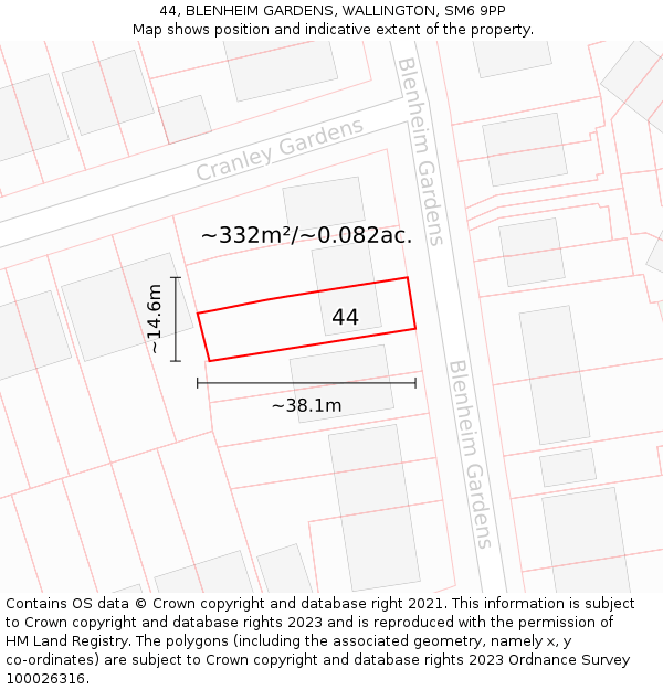 44, BLENHEIM GARDENS, WALLINGTON, SM6 9PP: Plot and title map